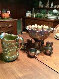 Early Northwood carnival glass punch bowl set and pitcher. 