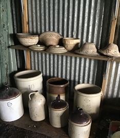 Antique Stoneware Crocks, Jugs, Planters