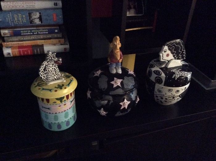Another photo of the signed cookie jars. 