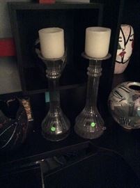 2 blown glass candle holders
