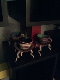 4 beetlejuice inspired tea cups and holders hand made