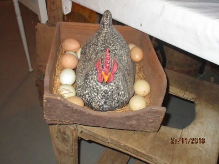 OLD CHICKEN, BOX AND EGGS