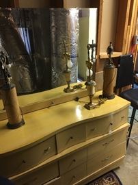 Vintage blond dresser with mirror