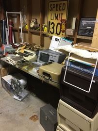 Electric typewriters, storage, file boxes, office items