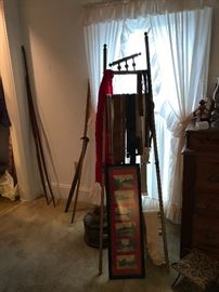 Antique easel, belts and more