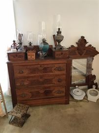 Eastlake style dresser with mirror - mirror was detached for moving - oil lamps