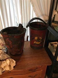 Antique leather fire buckets