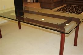 Long glass dining table.