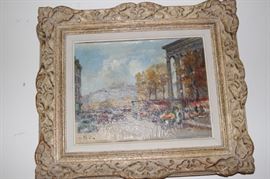 Framed Parisian artwork.