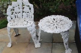 Iron seat and end table.