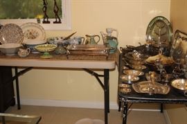 Silver plate, Sterling, pottery and ceramics.