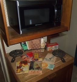 microwave cart vintage ephemera cookbooks wrought iron