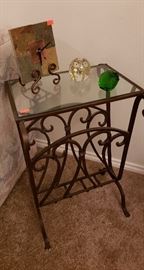 wrought iron glass end table magazine rack