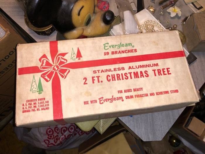 Vintage 2 foot stainless aluminum Christmas tree