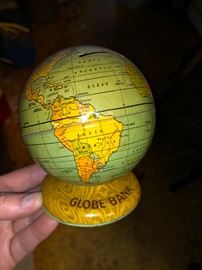 Vintage tin globe bank
