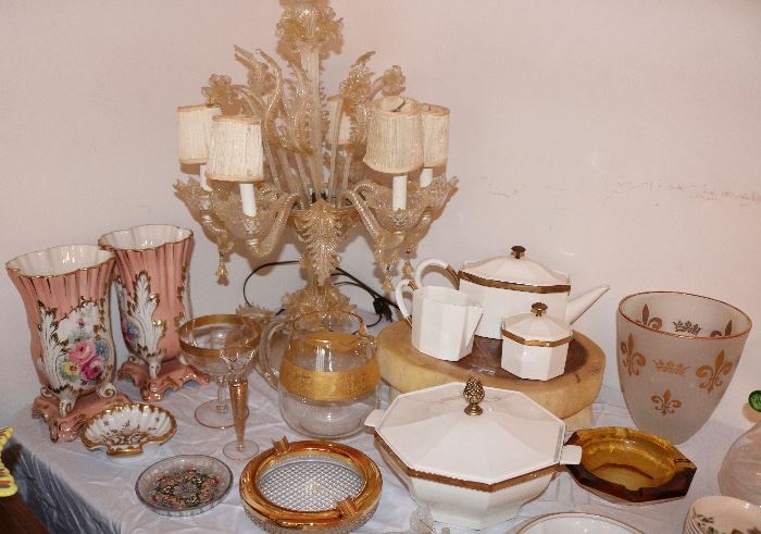 Antique Porcelain, Vintage Glass Venetian style Lamp