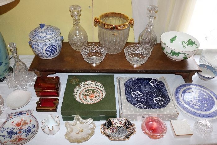 Waterford, Baccarat, Wedgewood, MMA plates, Antique dresser box, Asian porcelain