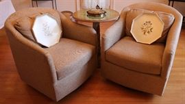 Pair swivel club chairs