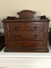 Burl walnut salesman's sample chest; a real "cutie" and in original surface.