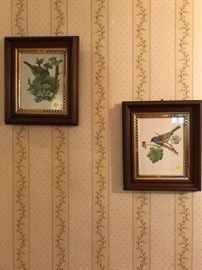 Early Victorian walnut frames with early bird lithos.