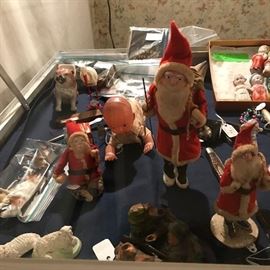 Various vintage Santas, sheep, key wind baby, bisque figures, CASE jack knife, staffordhire pug with basket and so much more!