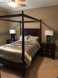 Canopy bed, side tables, lamps.  Bedding and mattresses included or sold separately.  