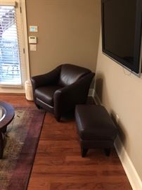 Leather chair and ottoman.