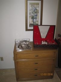 Thomasville cabinet, Rogers Brothers Silver plate Sets 