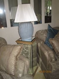 Mirrored Stand with Blue Lamp