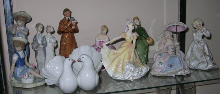 Lladro and Royal Doulton figurines.