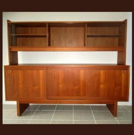 Excellent Teak Sideboard Hutch China Cabinet with 3 Sliding Glass Doors on the Top 