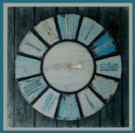 Primitive Weathered Painted Wooden Clock 