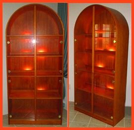Cathedral Teak and Glass Lighted Display Cabinet  