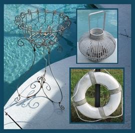 Wire Plant Stand, Life Ring and Birdcage 