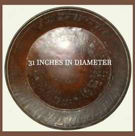 Huge Moroccan Copper Tray with Wall Hanger; 31 Inches in Diameter