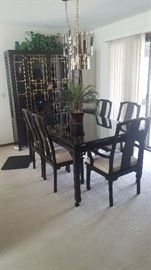 Thomasville Ebony Asian Dining Table & Hutch