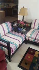 Ebony Asian Corner Sofa, Newly Recovered & Corner Table