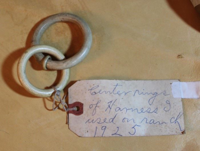 "Center rings of Harness I used on ranch 1925"