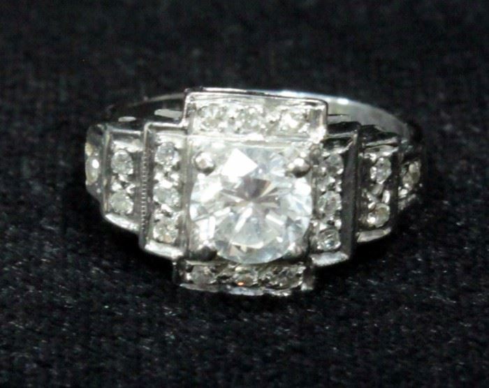 Estate Jewelry 14k White Gold And Diamond Engagement/Cocktail Ring, Size 3.75