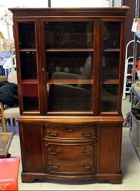 Mahogany Finish China Hutch With One Drawers And Two Doors, 68"H x 41"W x 14.5"D