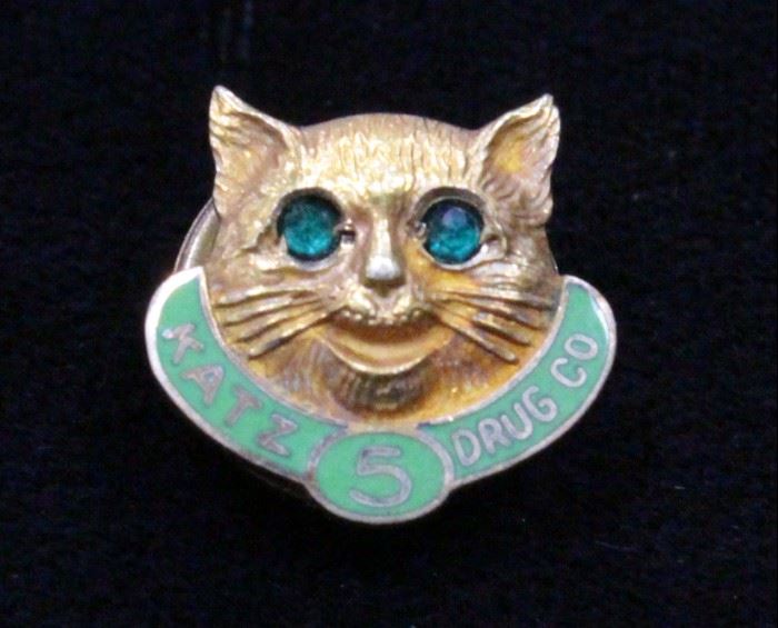 10K Gold Katz Drug Co 5 Year Service Pin With Emerald Eyes