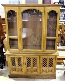 China Hutch With Lattice Front Doors, 73"H x 49"W x 16"D