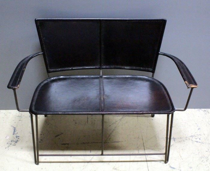 Leather And Wrought Iron Love Seat/Bench, 33"H x 45"L x 18"D