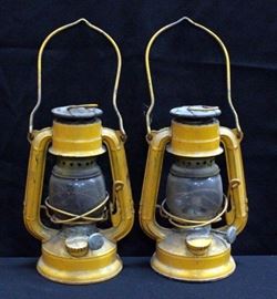 Sears Winged Wheel #350 Yellow Tin Kerosene Lanterns, Approx 7"H, Made In Japan
