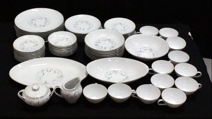 Tempo Style Meito China, Place Setting For 8, Coffee Cups Qty 12, Platter, Serving Bowls Qty 2, Creamer And Sugar