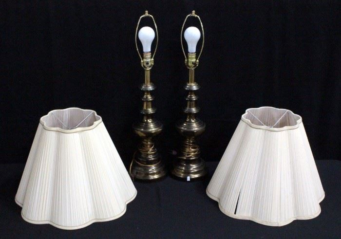 Brass Style Table Lamps, 28"H, With Shades, Qty 2