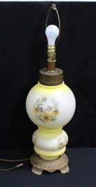 Parlor Style Yellow Floral Glass Lamp, 1972, 30"H