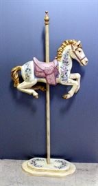 Painted Carousel Horse On Pedestal, 65"H x 29"L