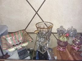 Jay Strongwater Sugar & Creamer in Purple and MacKenzie Bowl