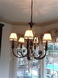 Wrought Iron and Crystal Chandelier with Shades